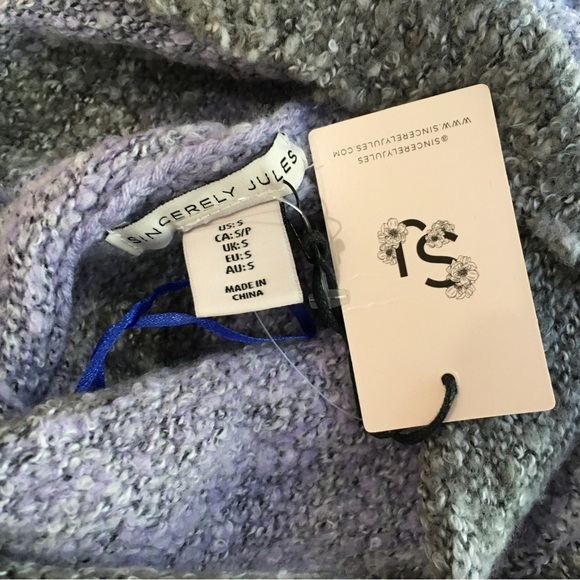 Sincerely Jules knit cropped sweater pullover colorblock purple grey small new - Picture 3 of 4